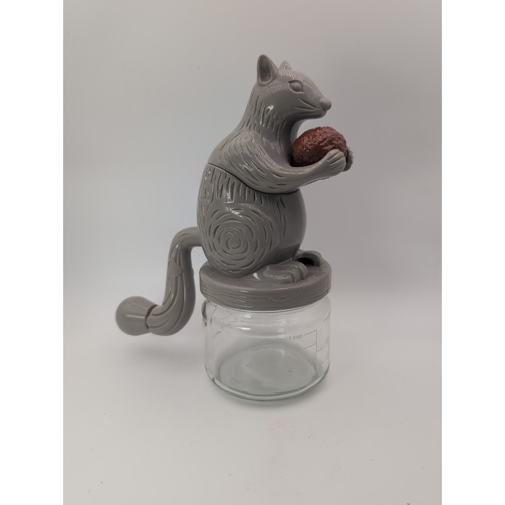 Squirrel Nut Grinder Chopper Glass Measuring Jar Base Manual Novelty Kitchen 8"